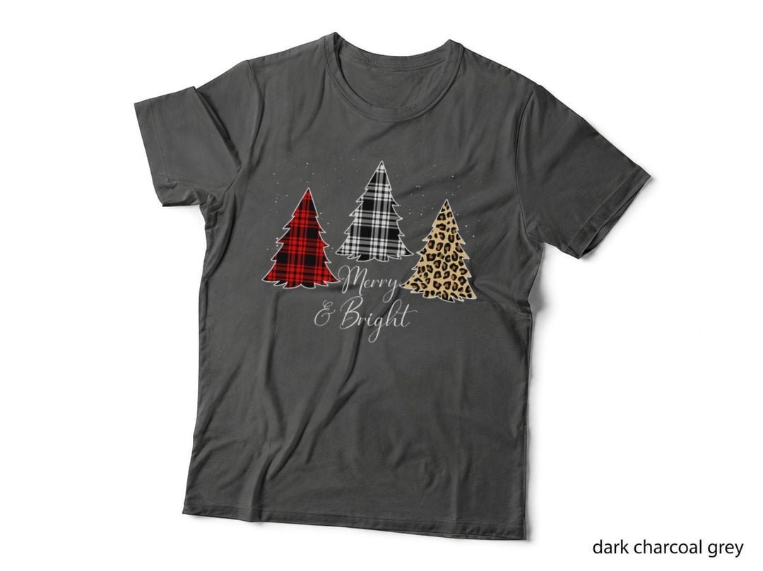 Plaid Christmas Tree T-Shirt, Festive Holiday Print, Merry and Bright