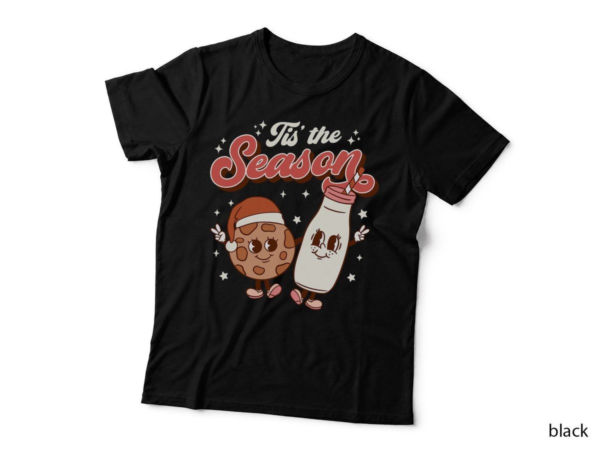 Retro Christmas Cookie & Milk Bottle T-Shirt, Vintage 70s 80s