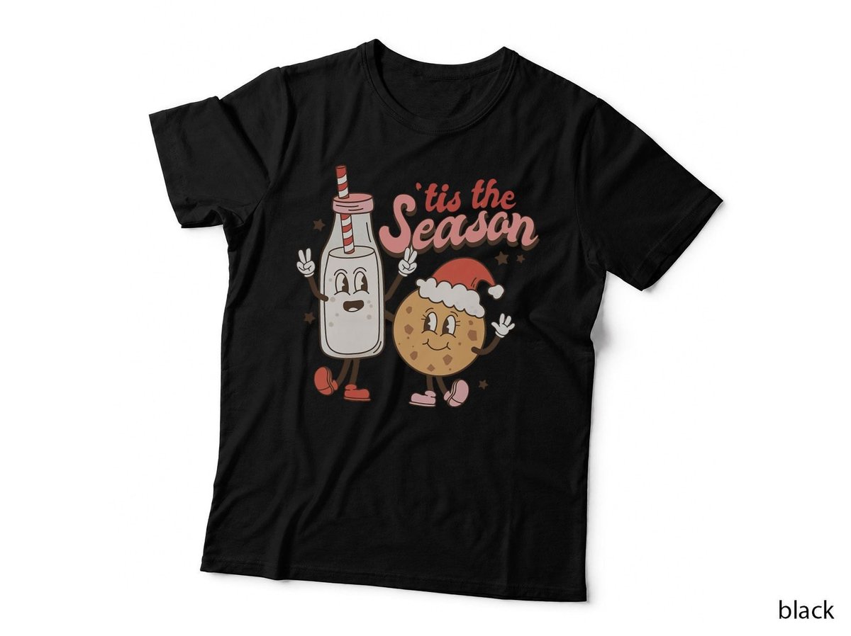 Retro Christmas Milk and Cookies T-Shirt, Vintage Holiday Style