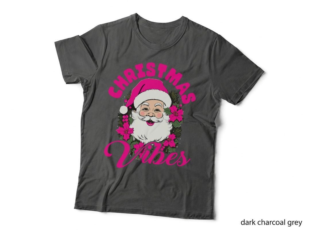 Retro Christmas Vibes Pink Santa Claus T-Shirt, Funny Xmas Women Girl