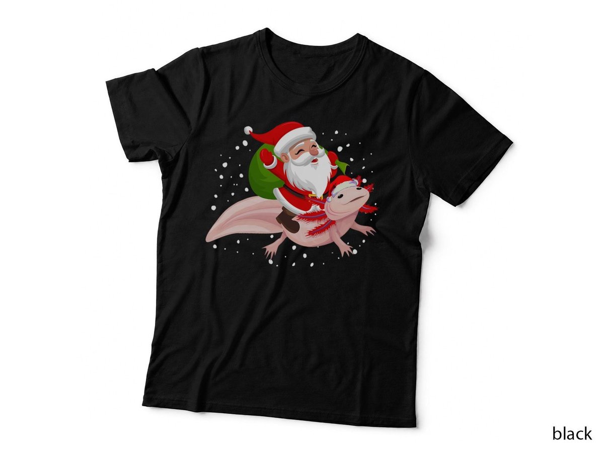 Santa Riding Axolotl Christmas T-Shirt, Festive Holiday Print