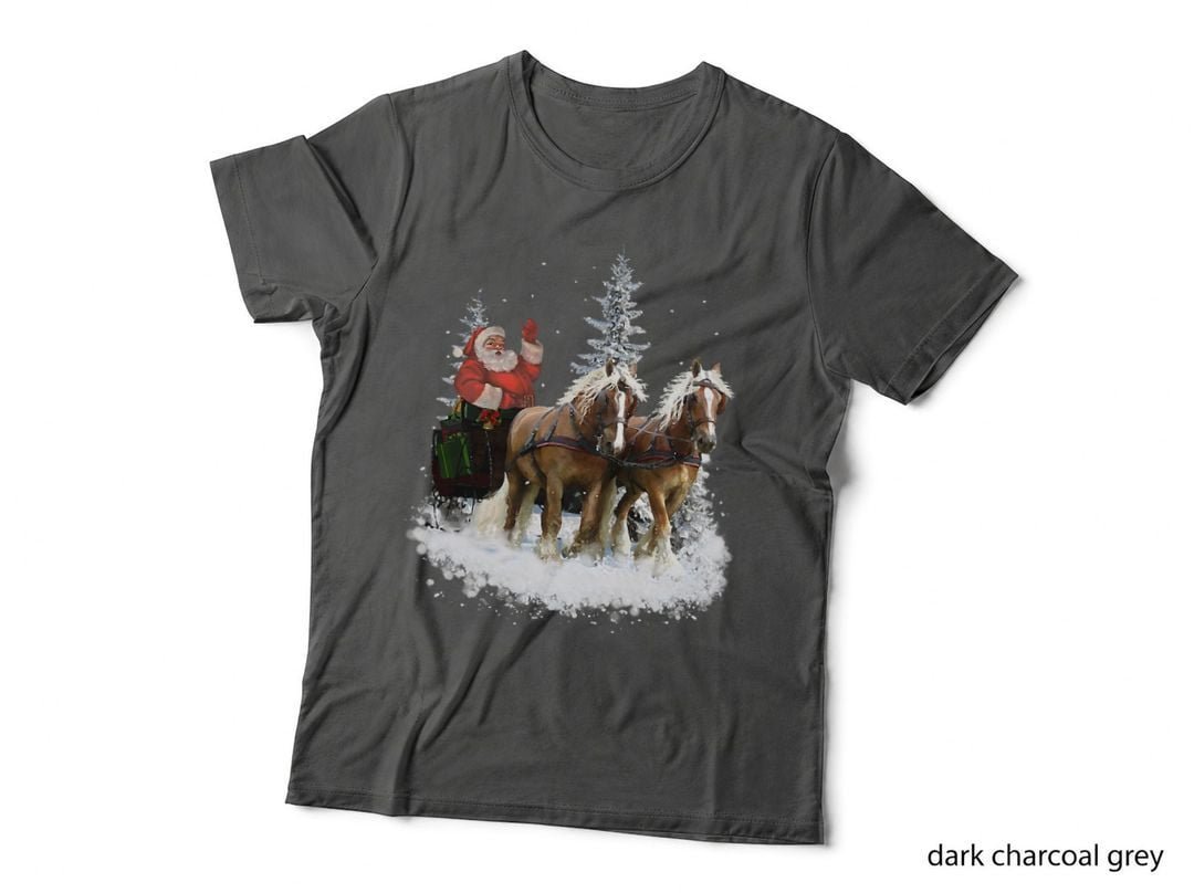 Santa Sleigh Ride T-Shirt, Christmas Holiday Theme, Winter Wonderland Print