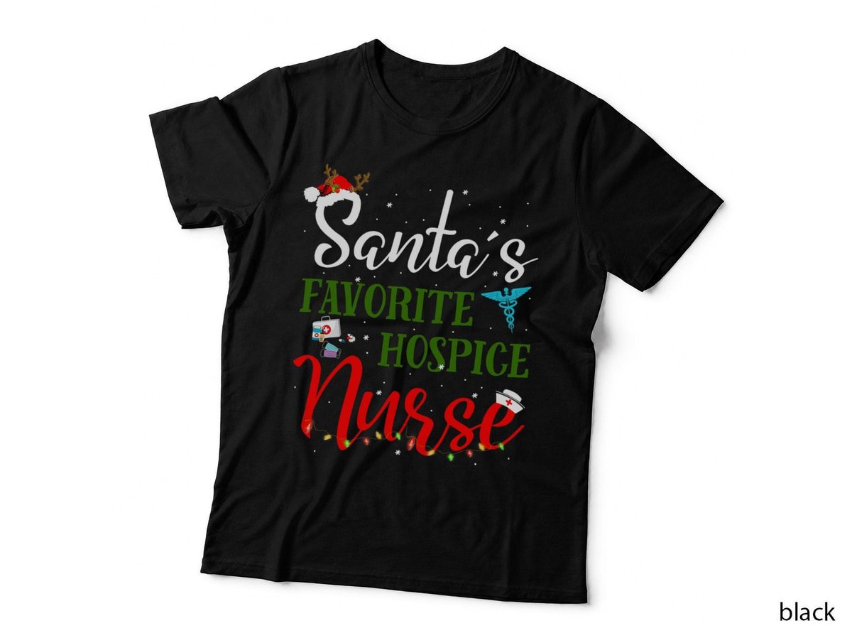 Santa's Favorite Hospice Nurse Christmas T-Shirt, Festive Nursing Theme