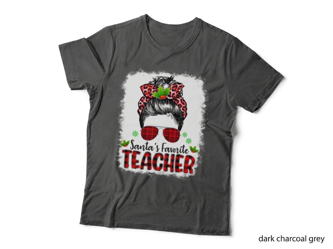 Santa's Favorite Teacher, Christmas Plaid Design, Holiday Teacher Gift T-Shirt