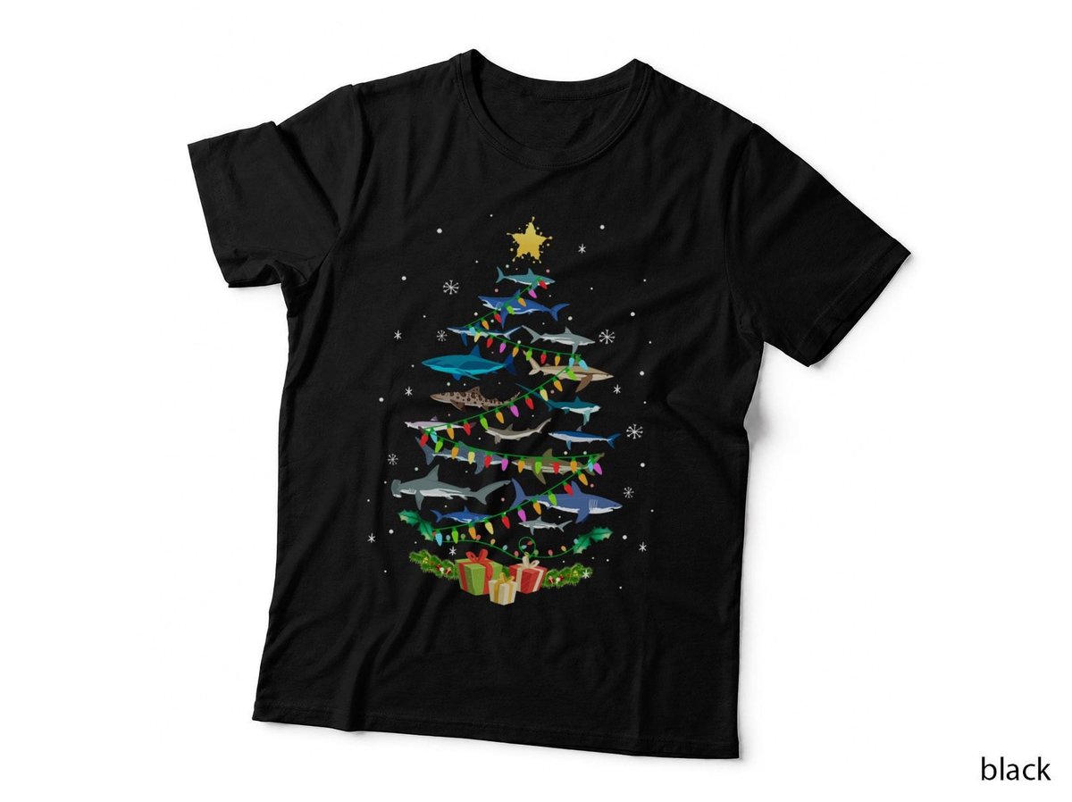 Shark Christmas Tree T-Shirt, Holiday Shark Print, Shark Lovers Gifts
