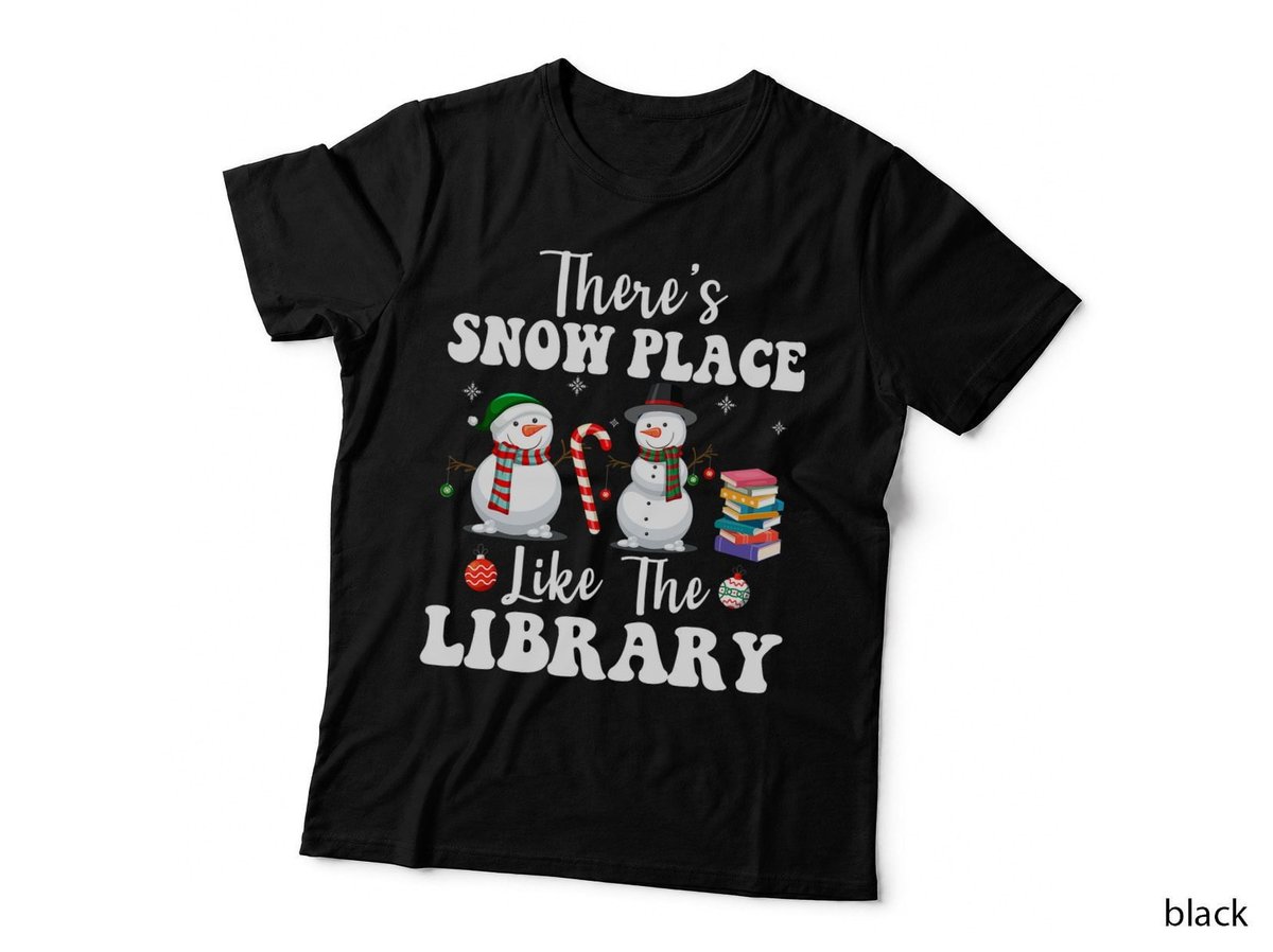 Snowman Library Christmas T-Shirt, Festive Holiday Design, Book Lover Gift