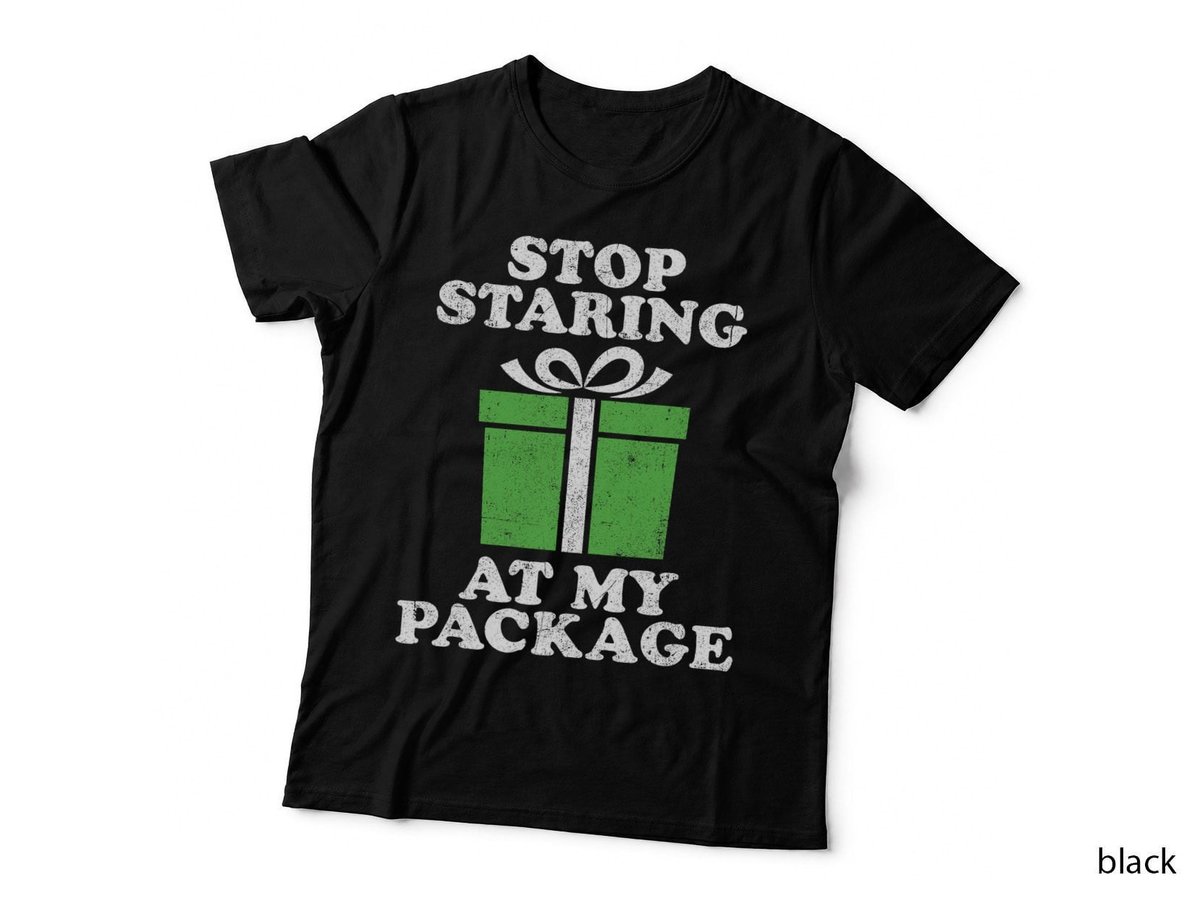 Stop Staring at My Package T-Shirt, Funny Christmas in July, Retro Humor