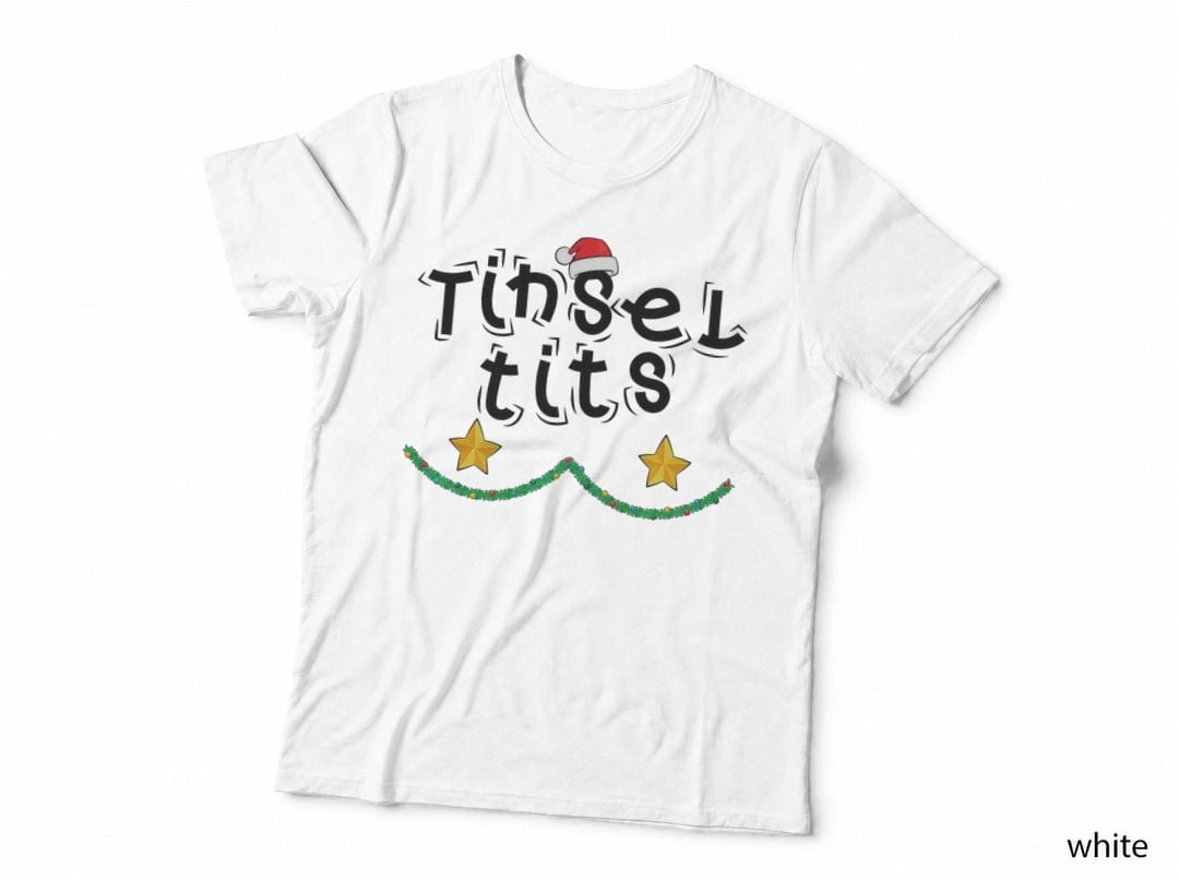 Tinsel Tits Christmas T-Shirt, Holiday Humor, Festive Party Wear