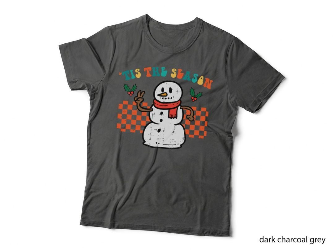 Tis the Season Snowman Christmas T-Shirt, Retro Holiday Print