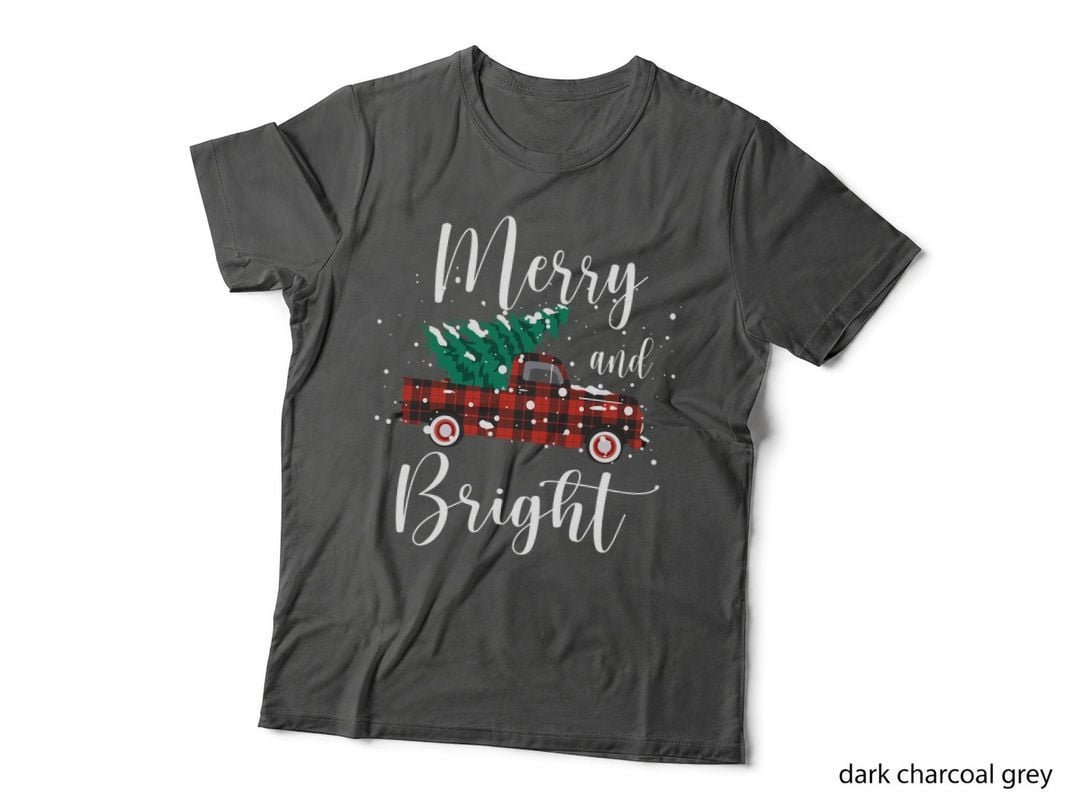Vintage Red Truck Merry and Bright Christmas T-Shirt