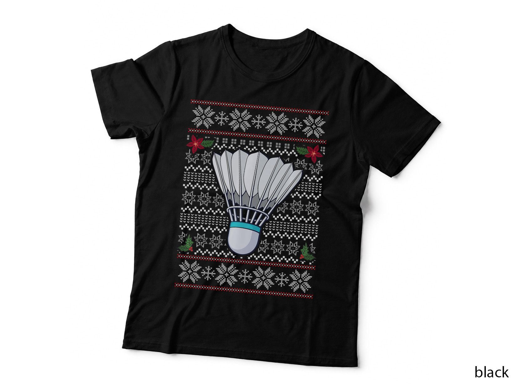 Badminton Ugly Christmas Sweater Santa Hat Sport Fan Xmas T-Shirt