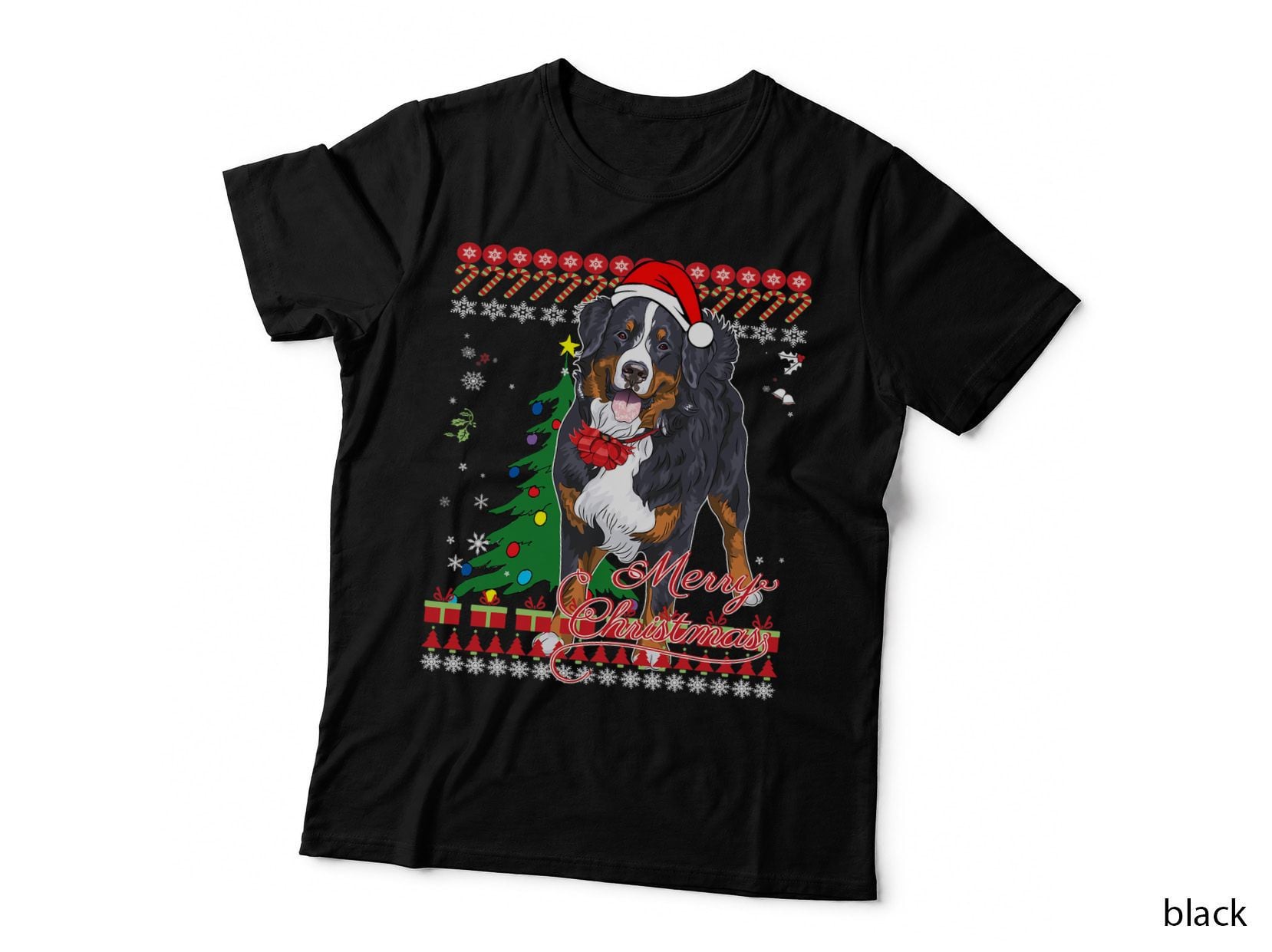 Bernese Mountain Dog Ugly Christmas Sweater Shirt T-Shirt