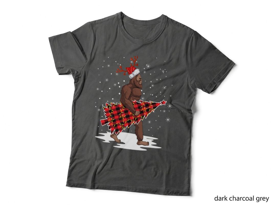 Bigfoot Tree Christmas Funny for Men Santa Hat Reindeer T-Shirt