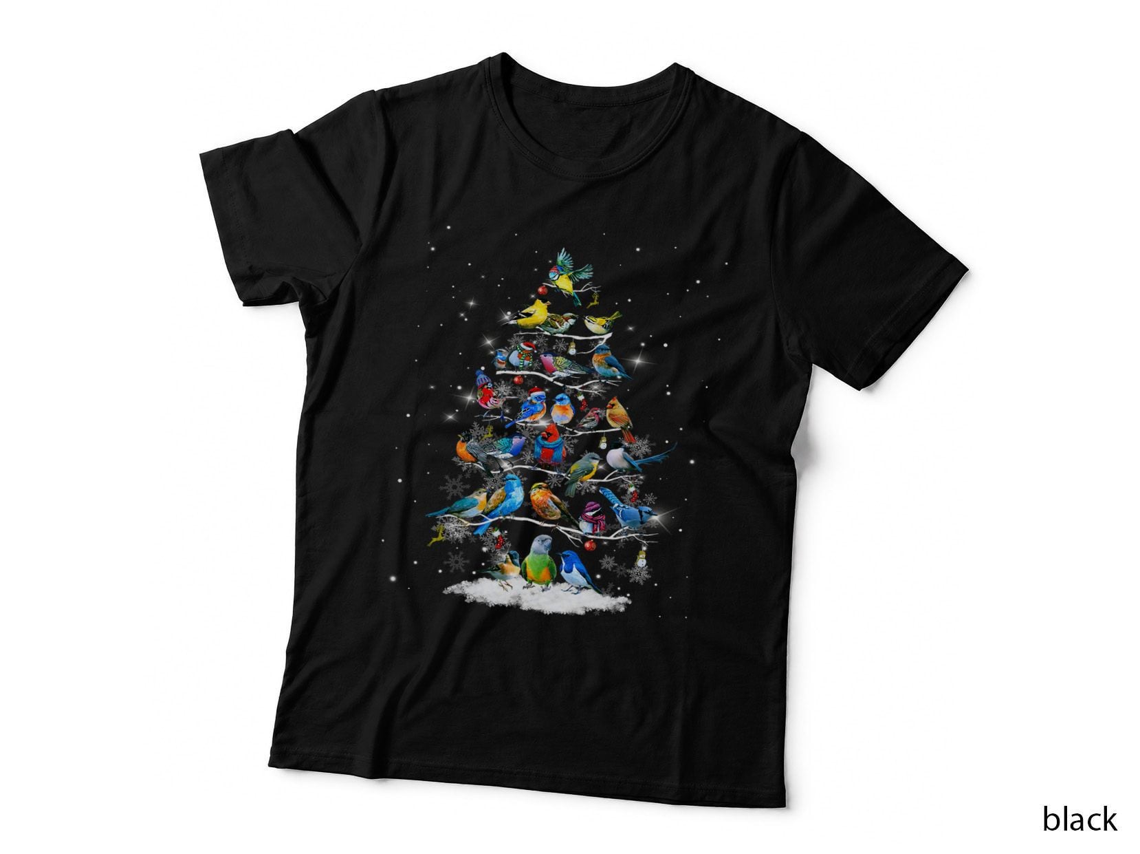 Birds Christmas Tree T-Shirt, Colourful Songbirds Xmas, Bird Watcher Holiday