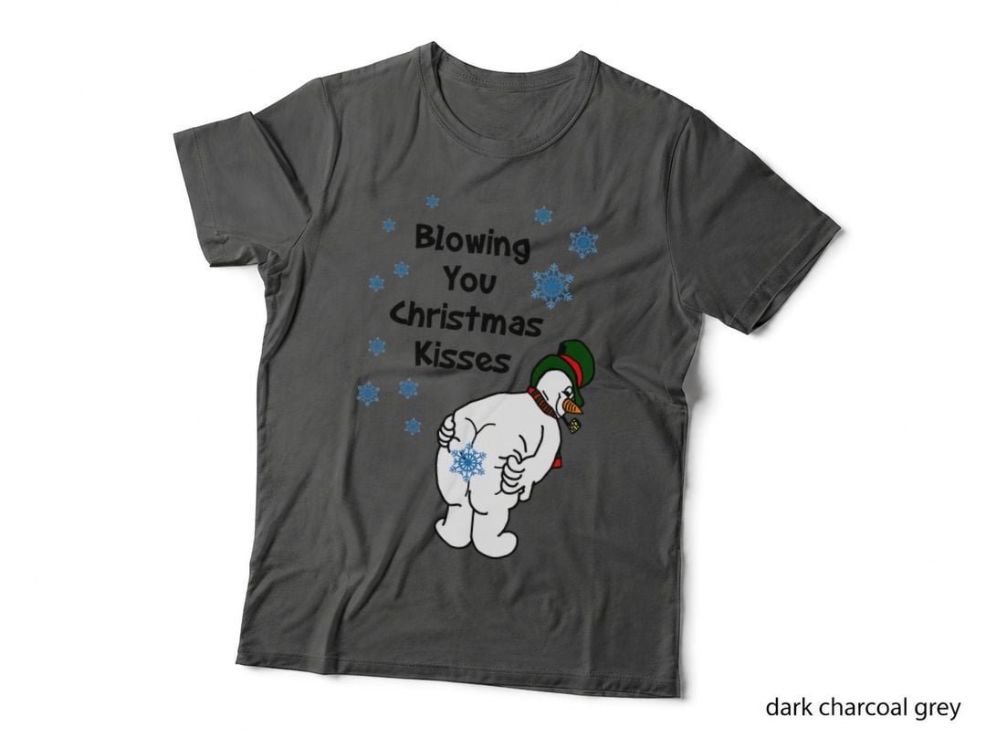 Blowing You Christmas Kisses T-Shirt, Cheeky Mooning Snowman, Rude Funny Xmas
