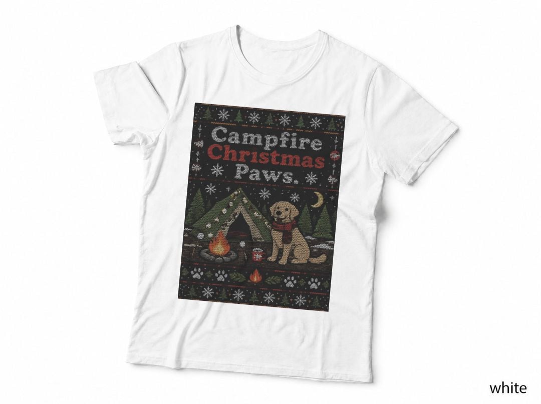 Camping Dog Christmas Ugly Sweater Camper Dog Lover Holiday Knit Outdoor T-Shirt