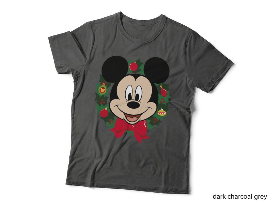 Cartoon Mouse Christmas Wreath T-Shirt, Festive Holiday