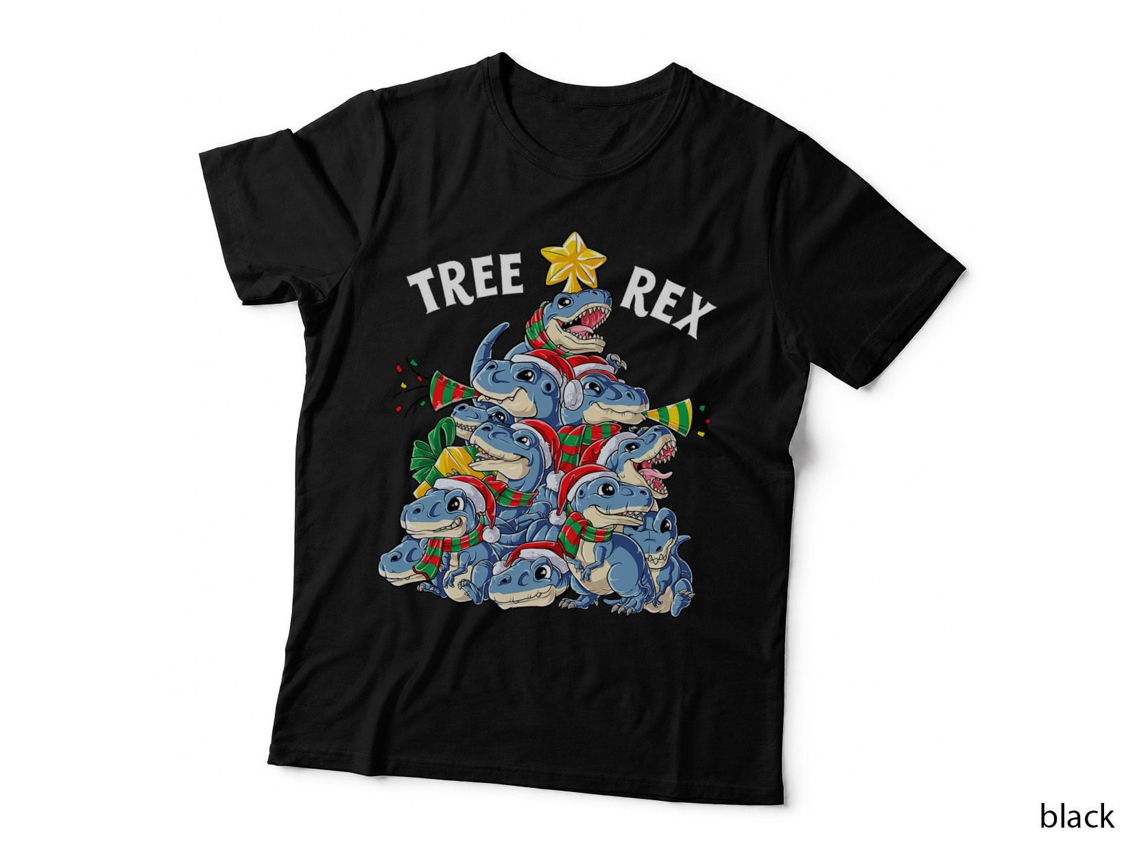 Christmas Dinosaur Tree Rex Pajamas Men Boys Xmas Santa Hat T-Shirt