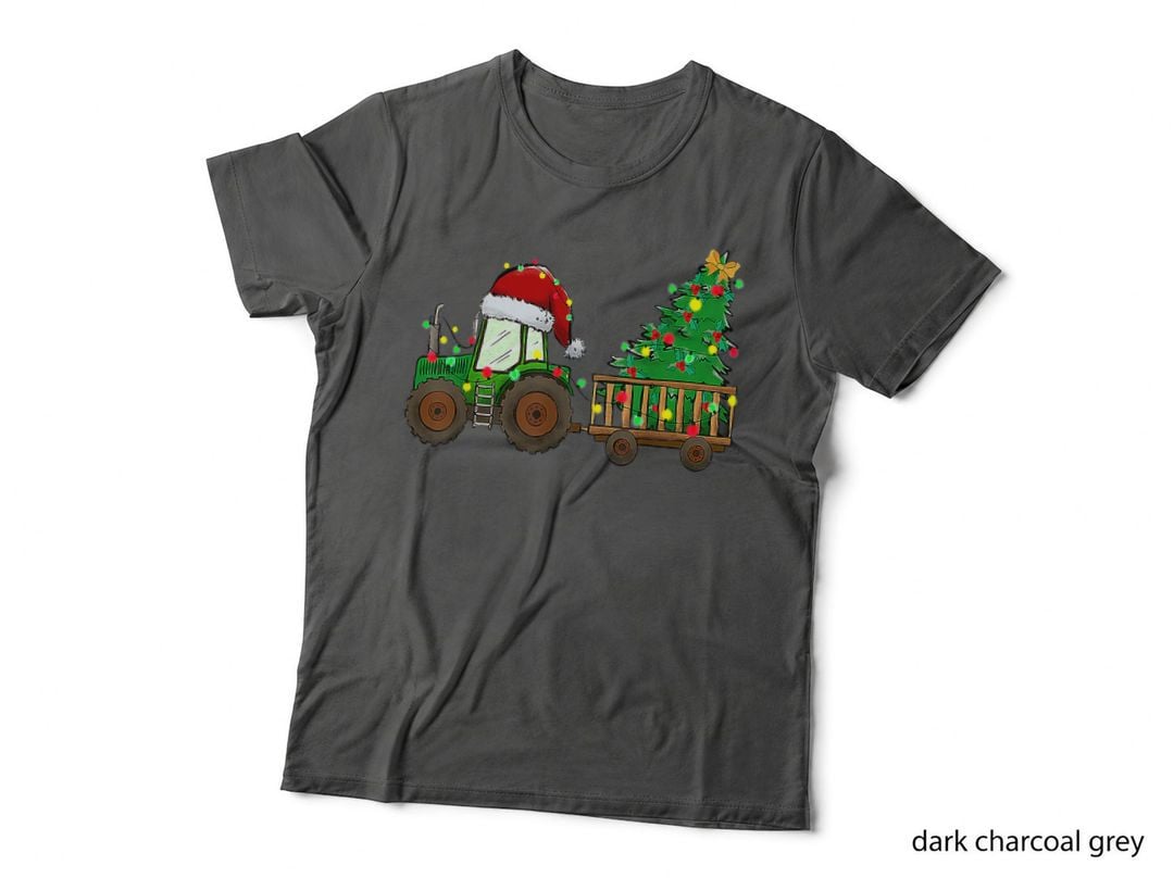 Christmas Farm Tractor Xmas Tree Lights Santa Hat Farmer T-Shirt
