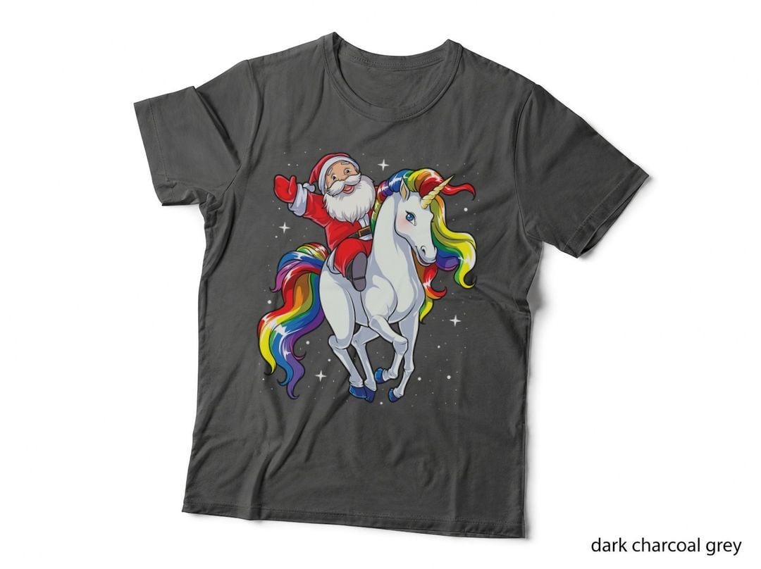 Christmas Santa Riding Unicorn Xmas Girls Women Rainbow T-Shirt