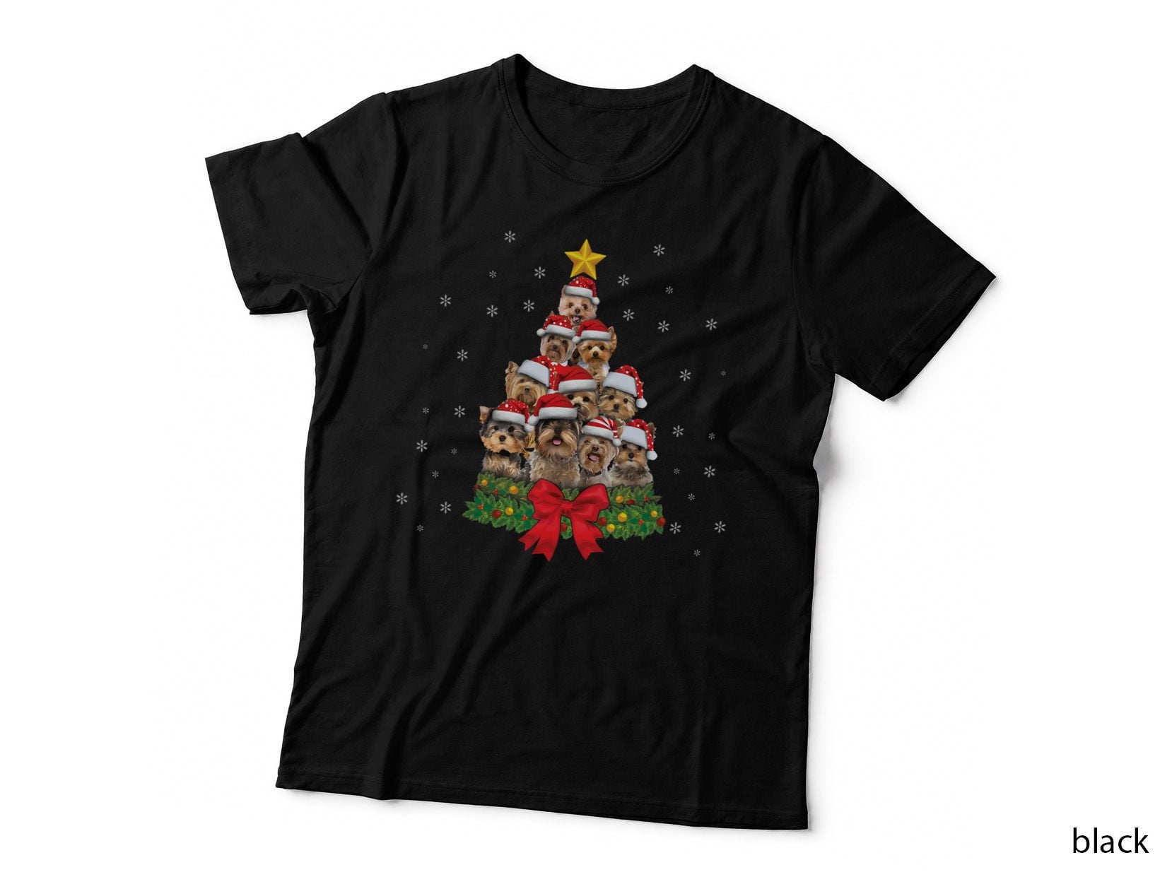 Christmas Tree Yorkshire Terrier T-Shirt, Festive Pet Lover Apparel