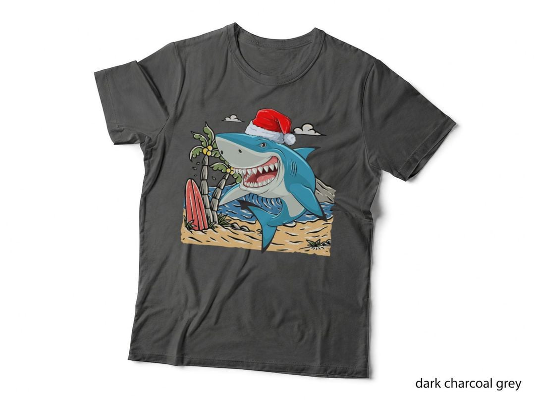 Cute Santa Shark Palm Tree Christmas in July Summer Vacation T-Shirt