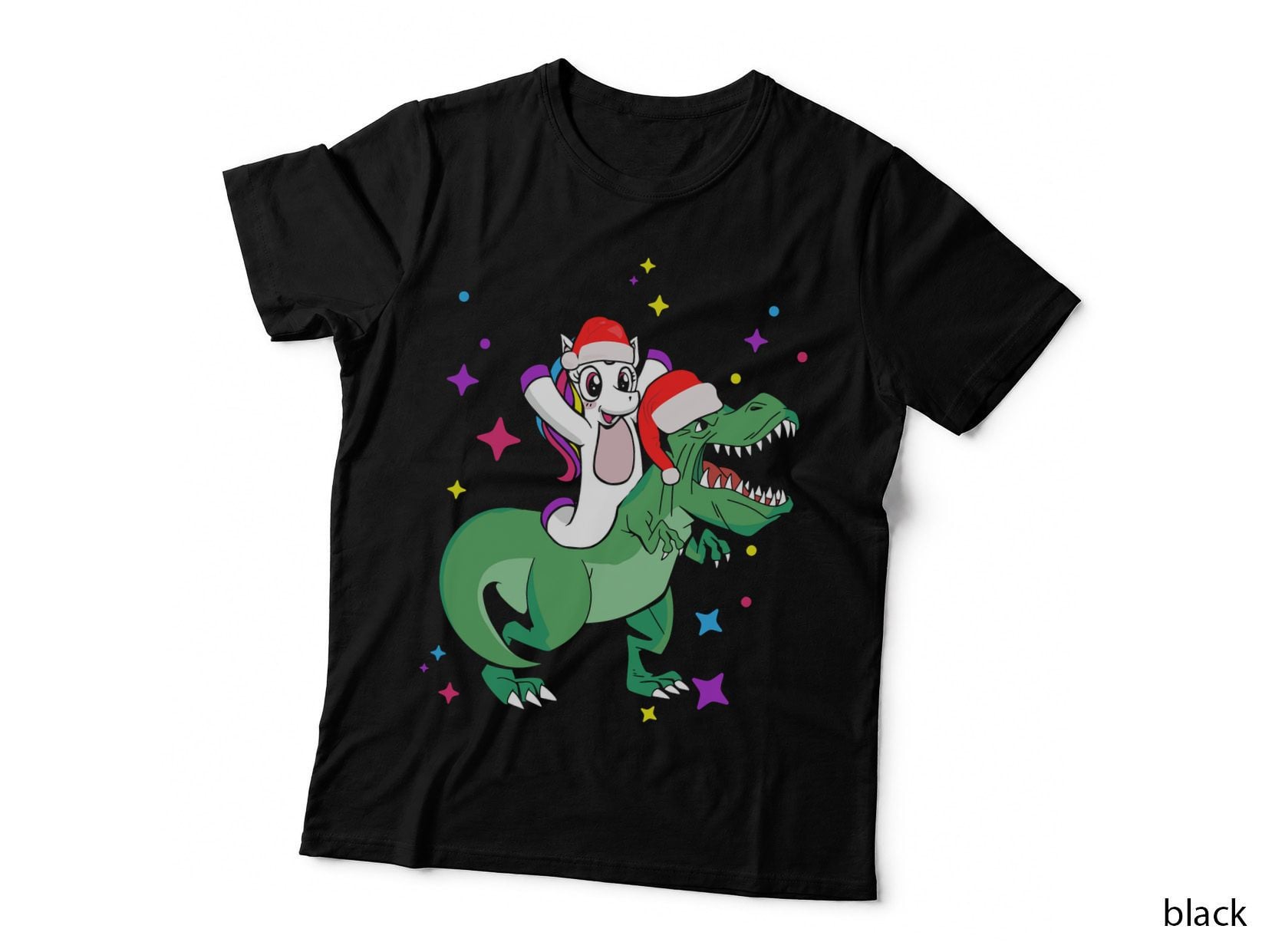 Cute Santa Unicorn Riding Trex Dino Christmas Dinosaur T-Shirt