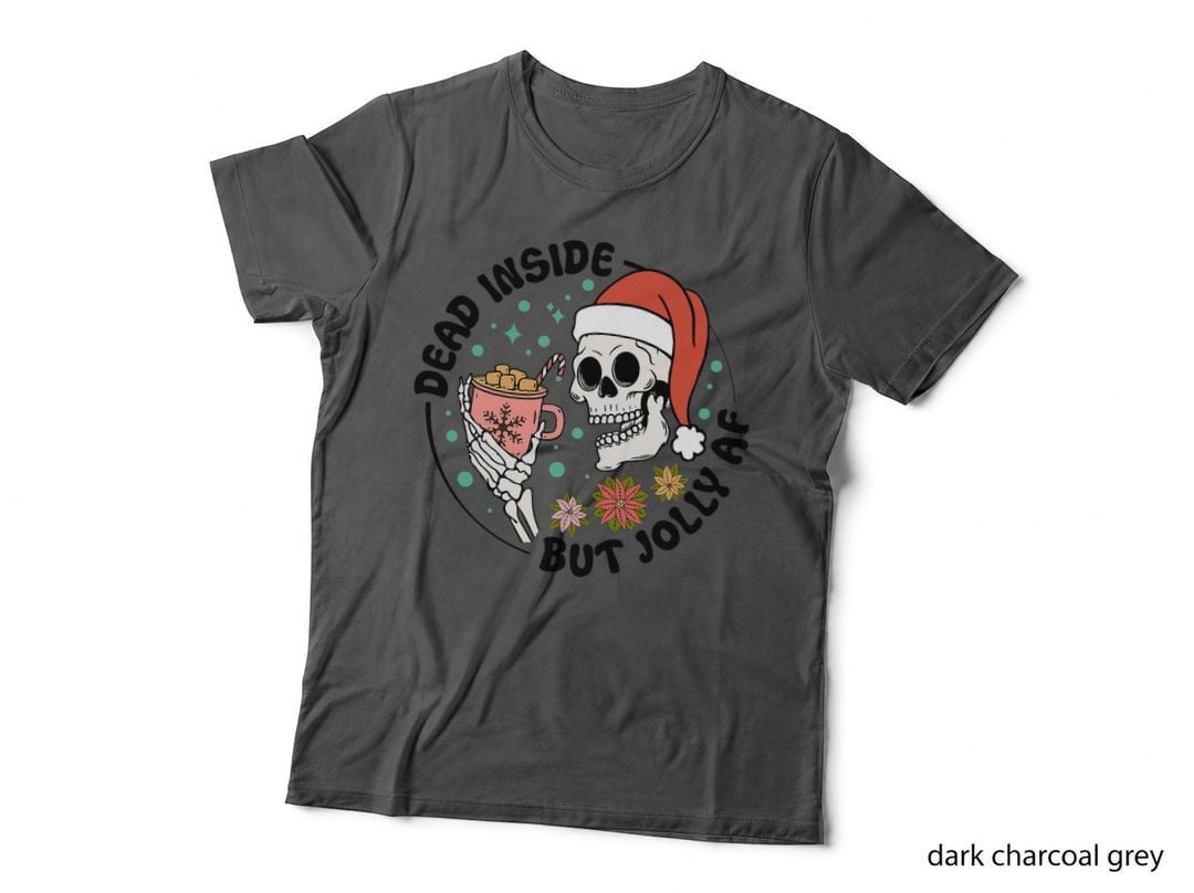 Dead Inside but Jolly Af Funny Skeleton Christmas Retro Cute T-Shirt