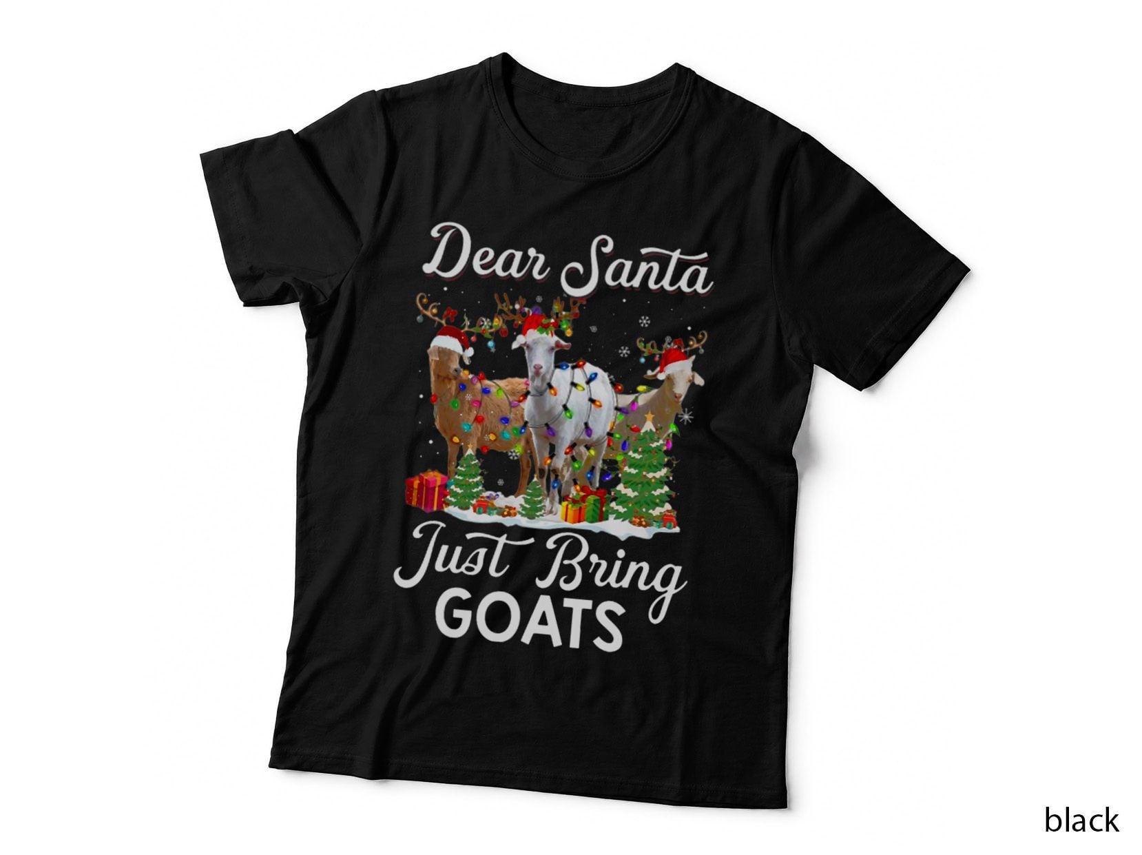 Dear Santa Just Bring Goats Christmas Light Tree Reindeer T-Shirt