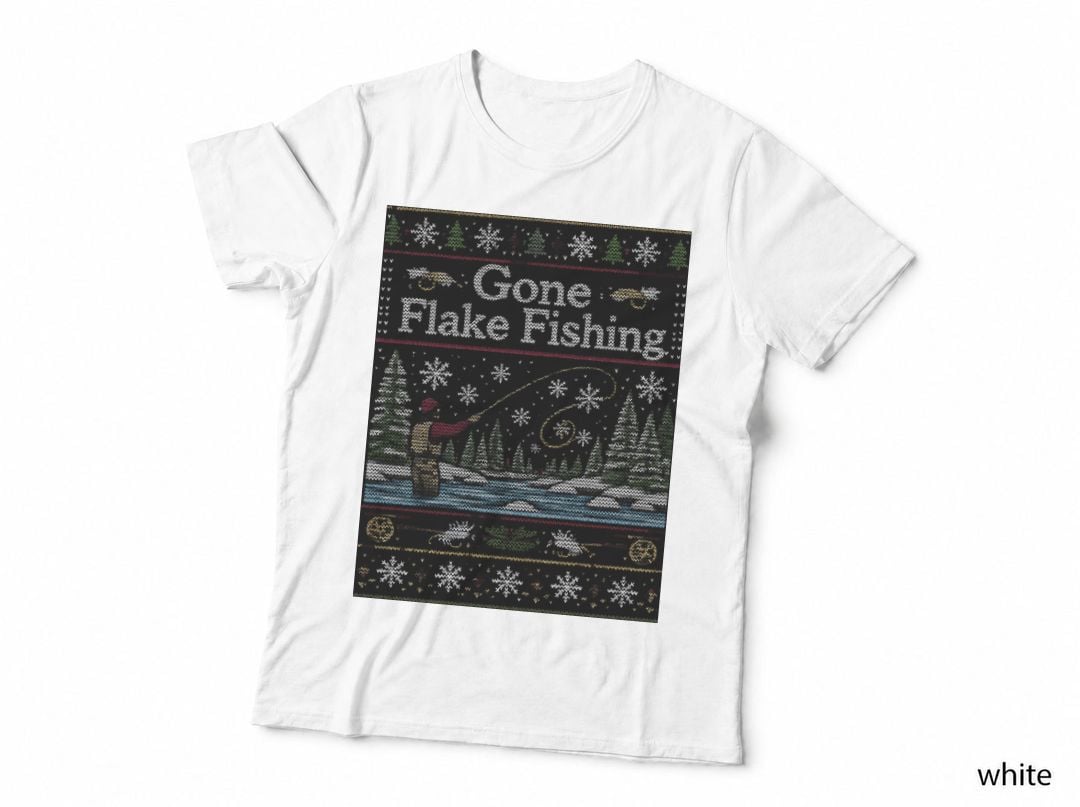 Fly Fishing Christmas Ugly Sweater Angler Snowflake Holiday Knit Outdoor T-Shirt