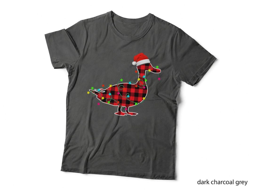 Funny Duck Christmas Tree Red Plaid Xmas Animals Lover T-Shirt