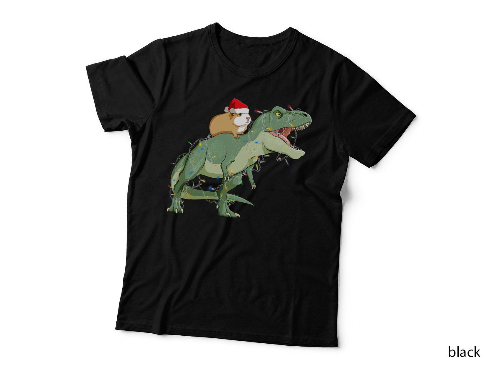 Funny Guinea Pig Riding Christmas Light T Rex Dinosaur T-Shirt