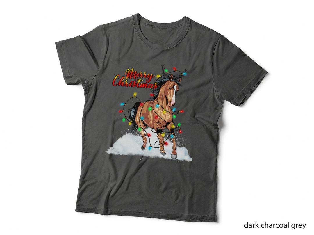 Funny Horse Christmas Lights Pajamas Horse Santa Hat Men T-Shirt