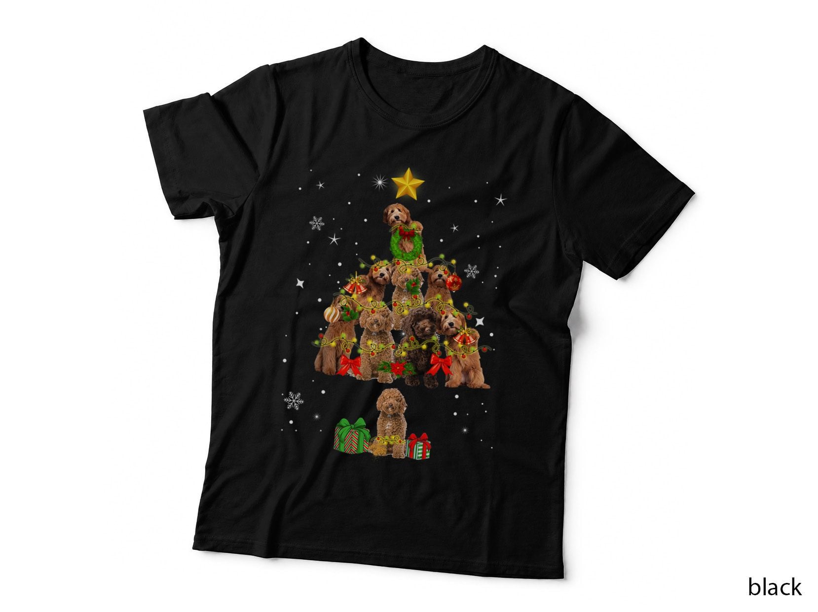 Funny Labradoodle Dogs Christmas Tree Lights Ornament Pajama T-Shirt