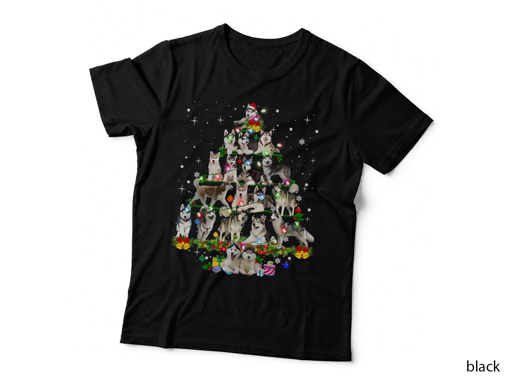 Funny Siberian Husky Christmas Tree Xmas Dog Dad Mom T-Shirt
