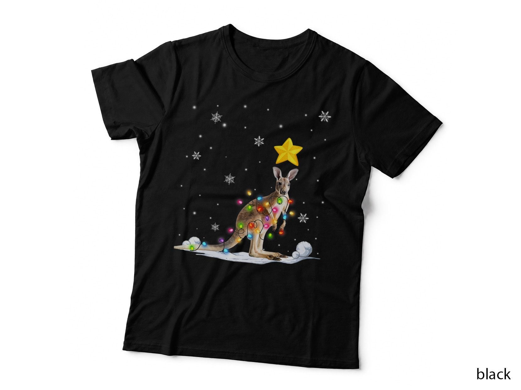 Funny Xmas Kangaroo Animals Lover Christmas Tree Lights T-Shirt