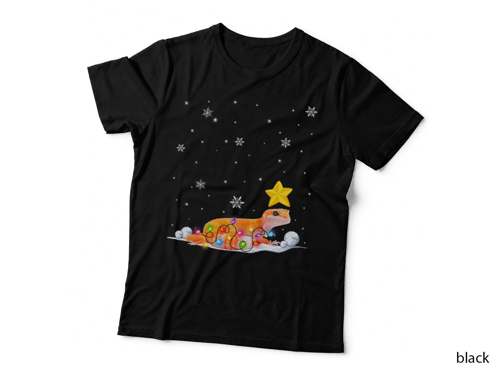 Funny Xmas Leopard Gecko Animals Lover Christmas Tree Lights T-Shirt