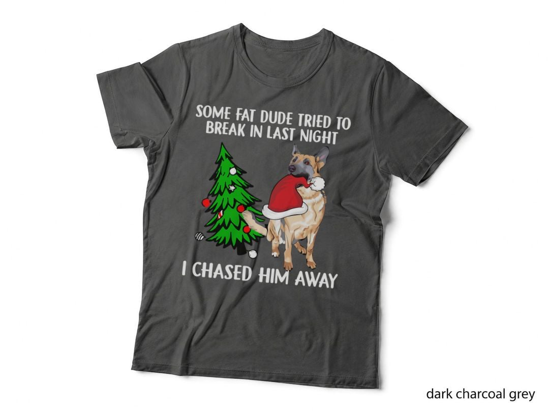 German Shepherd Chased Him Away Christmas T-Shirt, Festive Holiday Style
