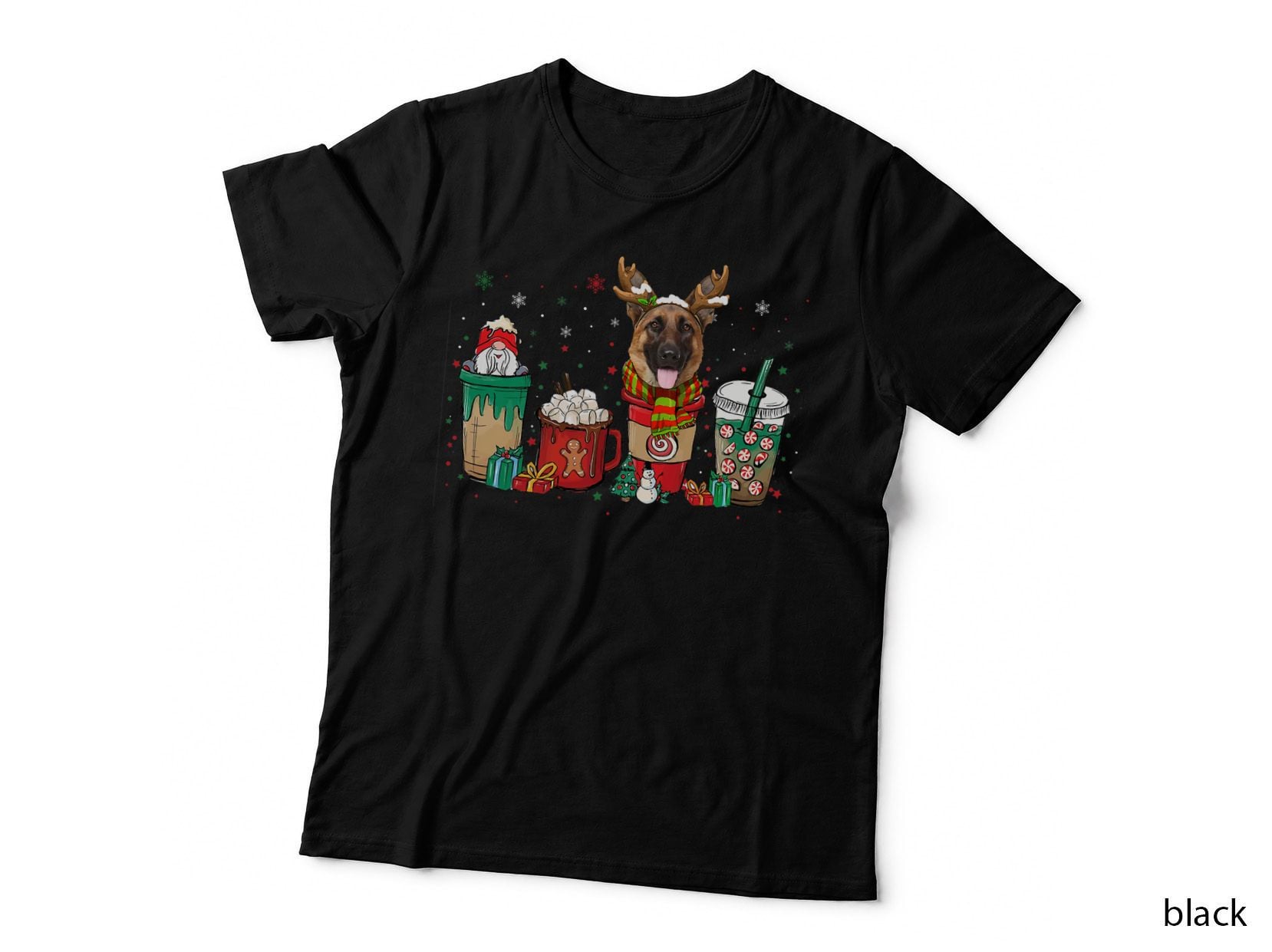 German Shepherd Christmas Coffee Pajamas T-Shirt, Festive Holiday Style