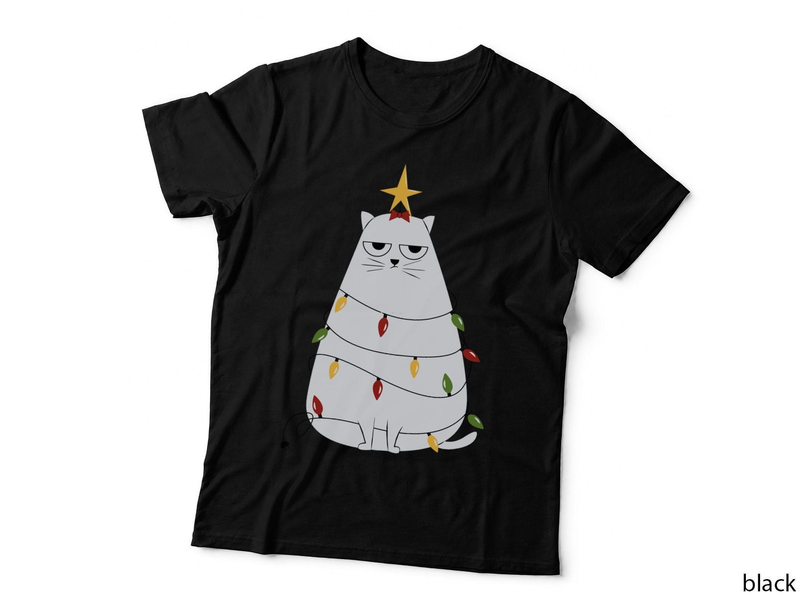 Grumpy Cat Christmas Lights T-Shirt, Wrapped Kitty, Holiday Pet Graphic