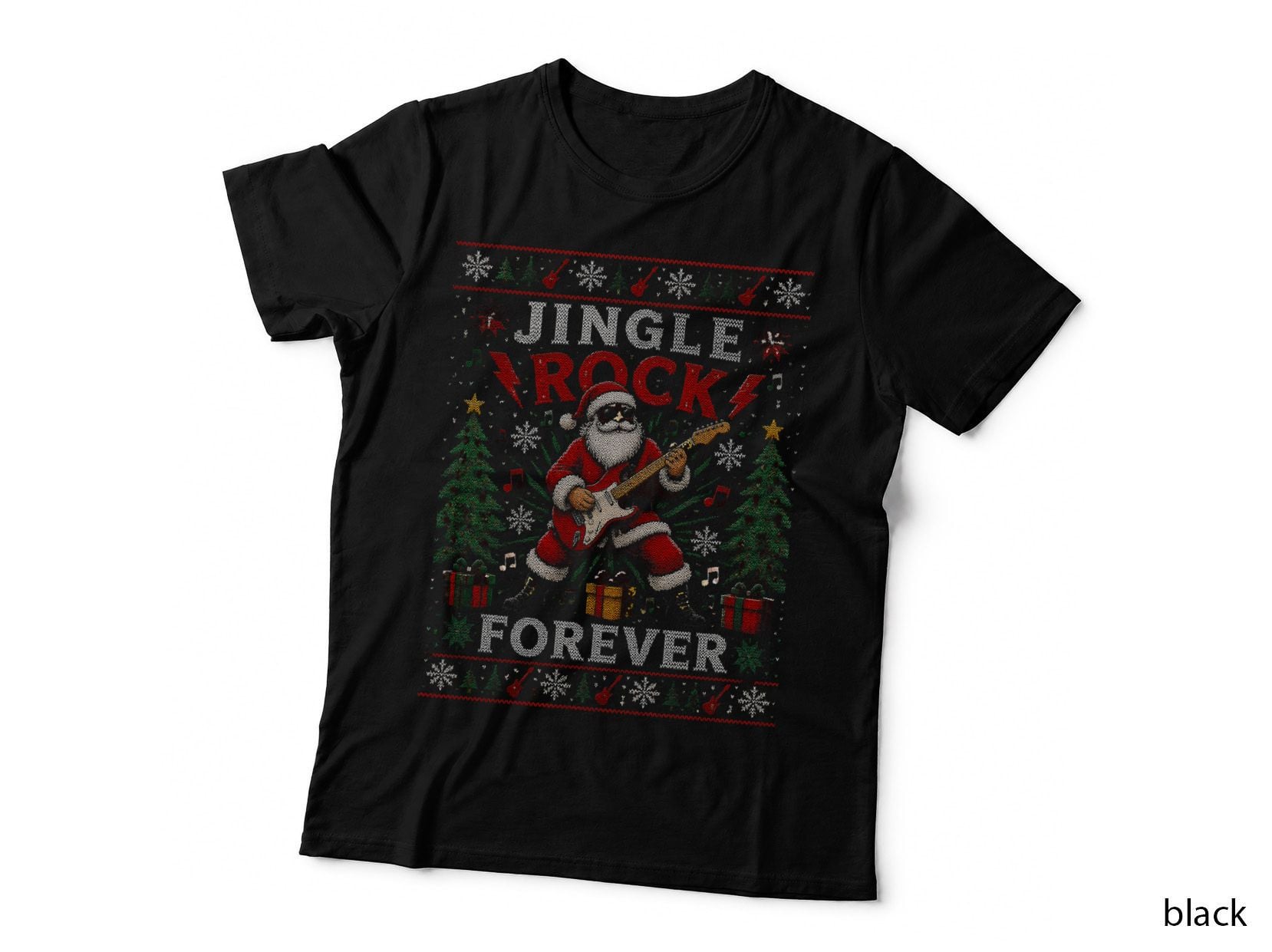 Guitar Christmas Ugly Sweater Rock Music Holiday Guitarist Halftone T-Shirt