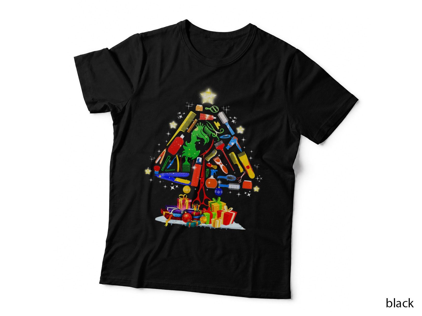 Hairstylist Christmas Tree T-Shirt, Comb Scissor Salon, Stylist Xmas Design