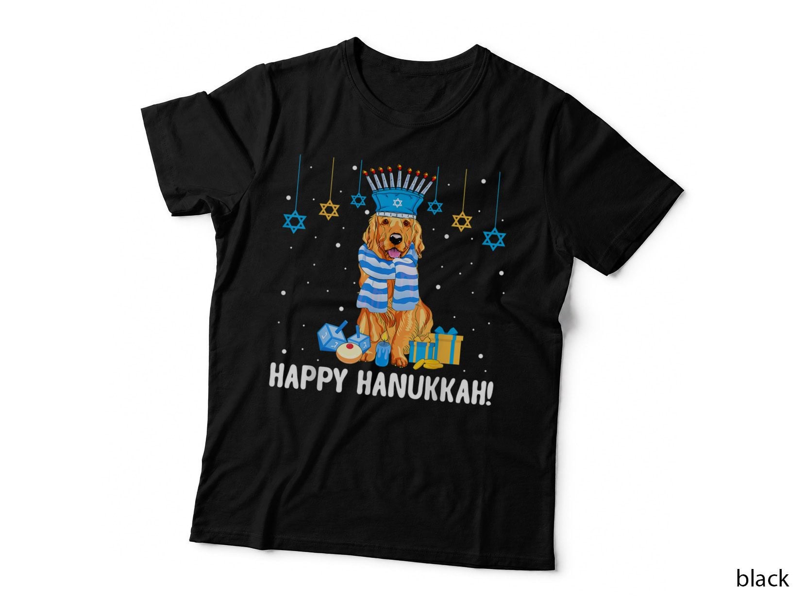 Hanukkah Jewish Golden Retriever Menorah T-Shirt, Festive Hanukkah Design