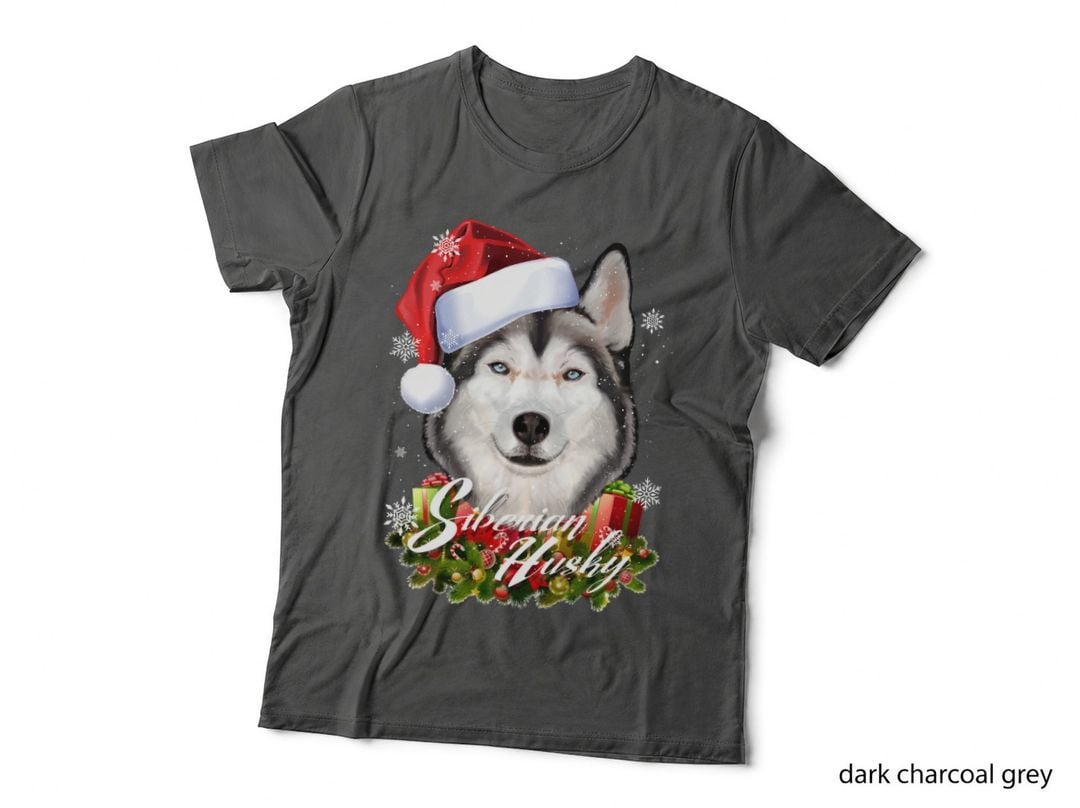 Happy Siberian Husky Dog Face Christmas Santa Hat Sweat T-Shirt