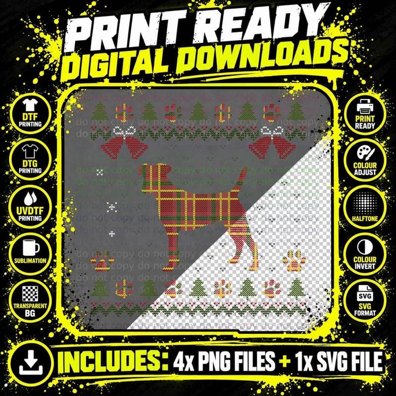 Jack Russell Terrier Red Plaid Dog Ugly Christmas Png SVG Digital Bundle