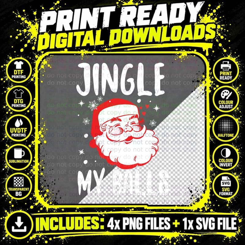 Jingle My Balls T-Shirt, Smiling Santa Face Snowflakes Png SVG Digital Bundle