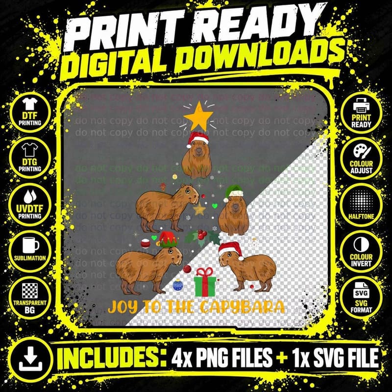 Joy to the Capybara T-Shirt, Christmas Tree of Capybaras Png SVG Digital Bundle