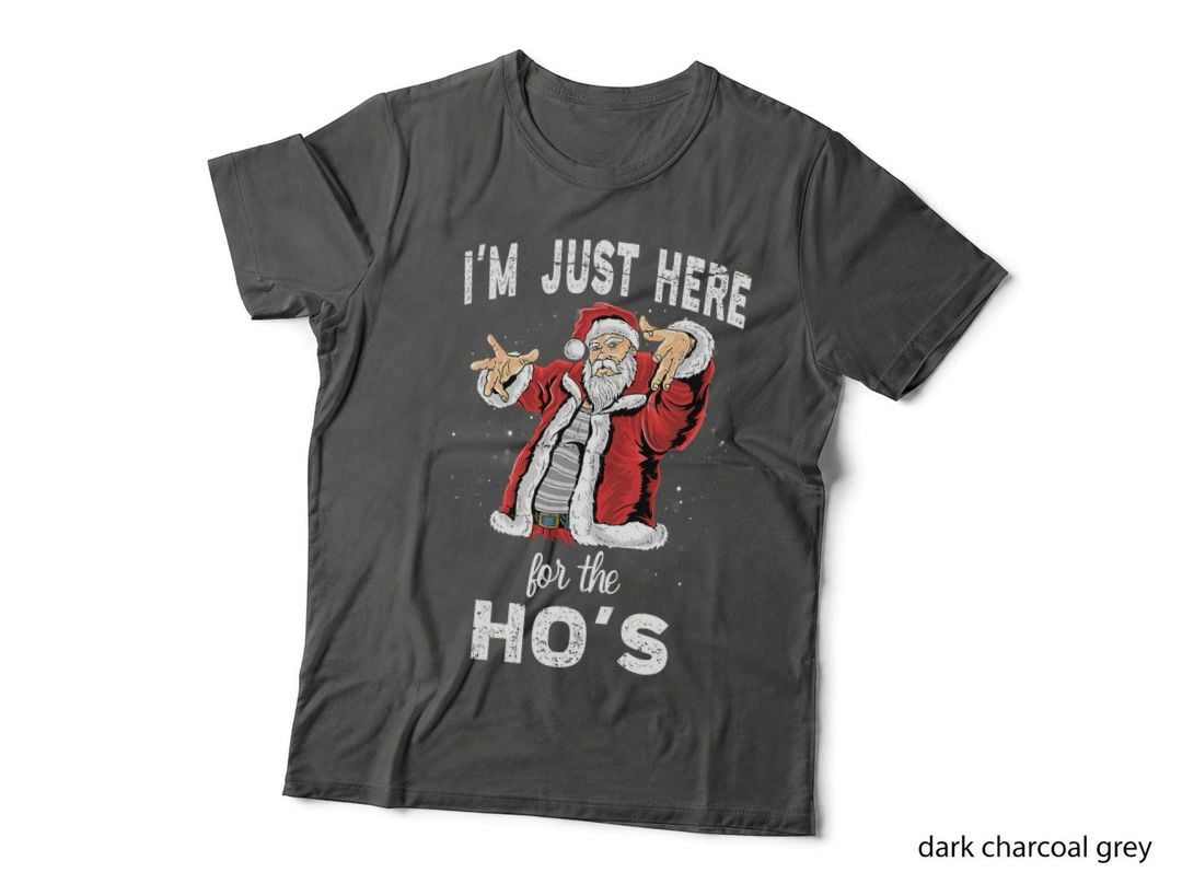 Just Here for the Hos Funny Christmas Tee, Rude Santa Dabbing, Holiday Joke