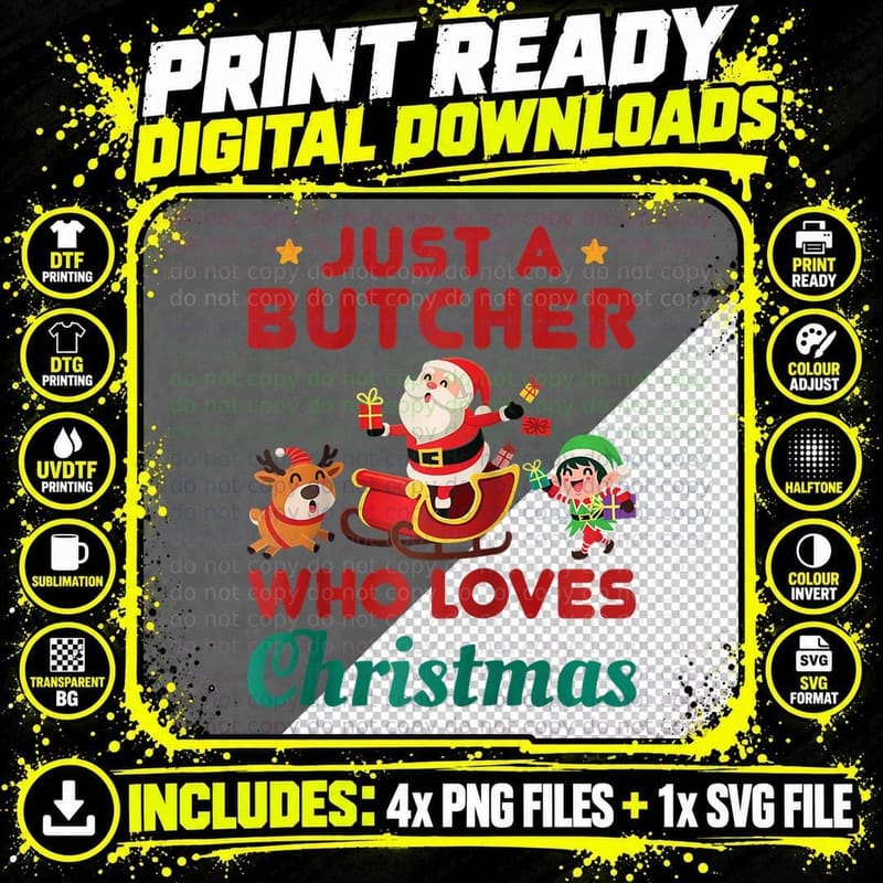 Just a Butcher Who Loves Christmas Cute Holiday Xmas Png SVG Digital Bundle