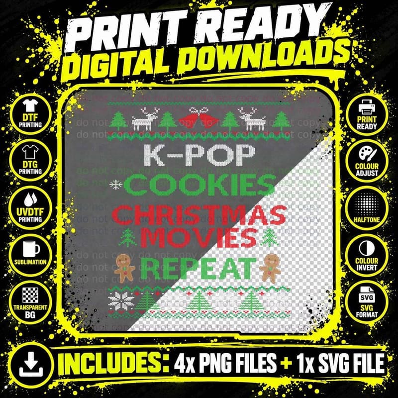 K-Pop Ugly Christmas Pajama Korean Pop Music Lover Png SVG Digital Bundle